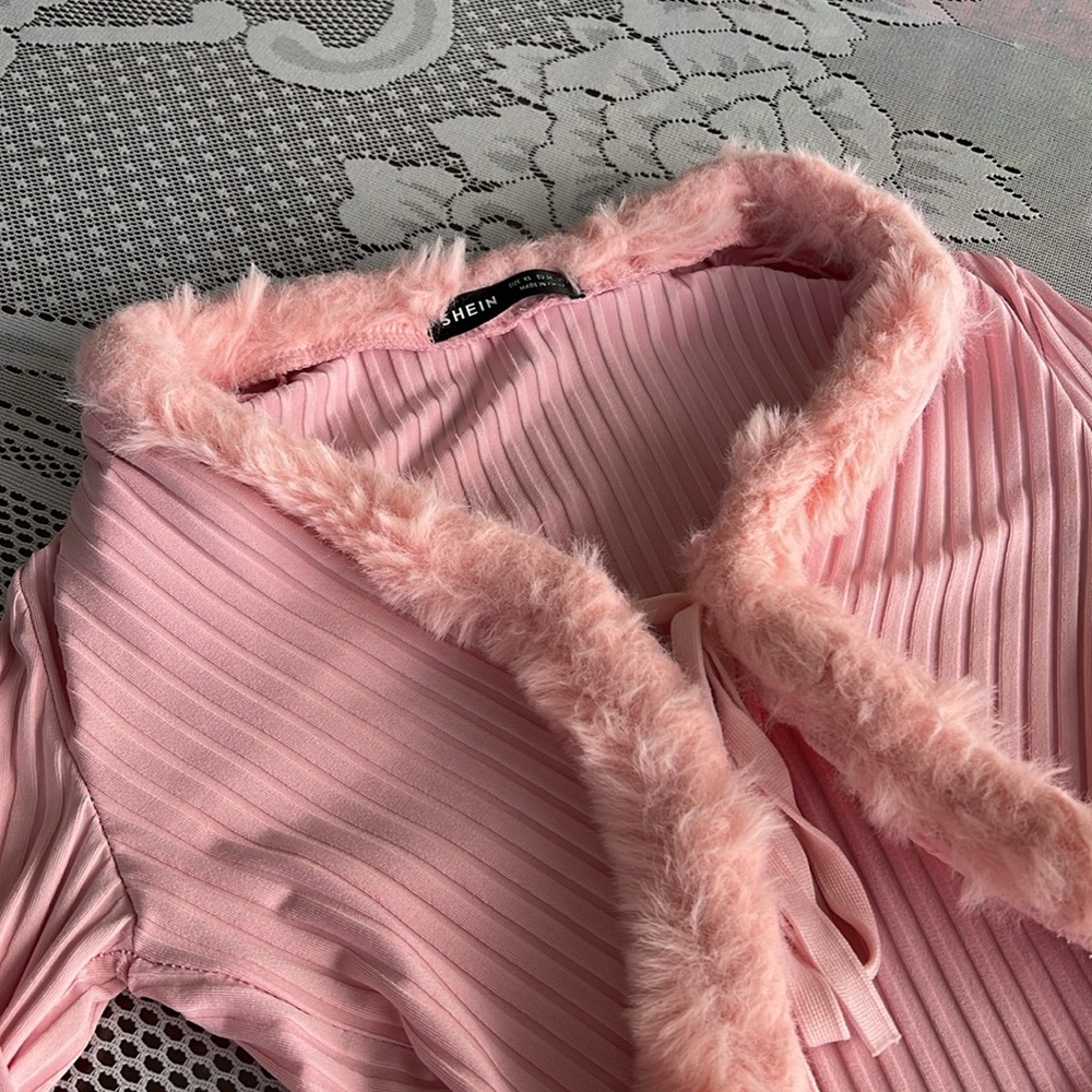 Pink Fuzzy Trim Crop Jacket - Picture 5 of 6